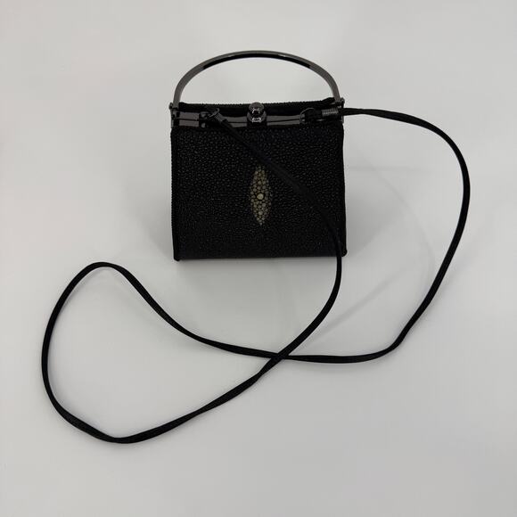 Moo Roo Charleston Black Stone Inlay Evening Hand Bag Mary Norton Signed 2003 - Picture 8 of 12